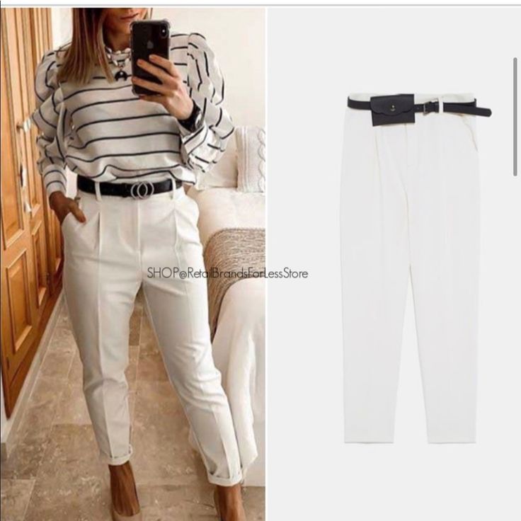 Brand New Ivory Zara Pants Cream Pants With Belt Loops For Work, White Business Casual Bottoms With Belt Loops, White Bottoms With Belt Loops For Business Casual, Chic Cream Tapered Leg Bottoms, Business Casual White Long Pants, White Long Pants For Business Casual, Elegant White Tapered Leg Bottoms, Cream Ankle-length Pants For Workwear, Cream Ankle-length Workwear Bottoms