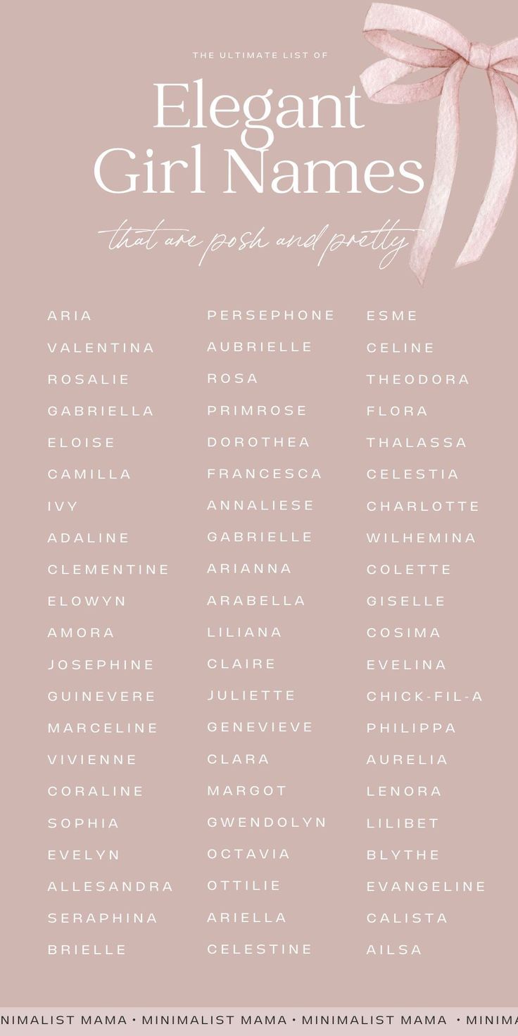 an elegant girl names poster with pink bows