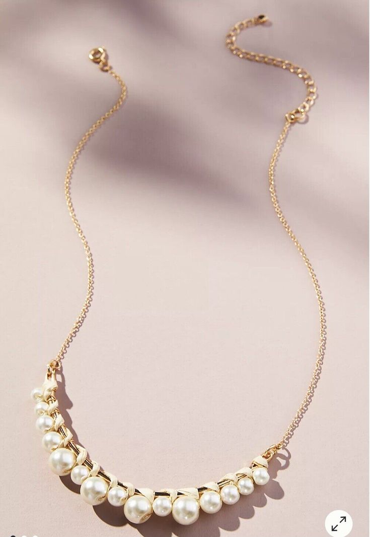 Anthropologie Pearled Necklace. Chic Adjustable Pearl Necklace, Chic Long Necklace Jewelry For Wedding, Chic Pearl Choker Jewelry, Chic Adjustable Chain Necklace For Wedding, Chic Pearl Choker Necklace For Gift, Chic Pearl Charm Choker Necklace, Chic Choker Necklace With Pearl Charm, Chic Long Pearl Necklace, Chic Long Pearl Necklace With Adjustable Chain