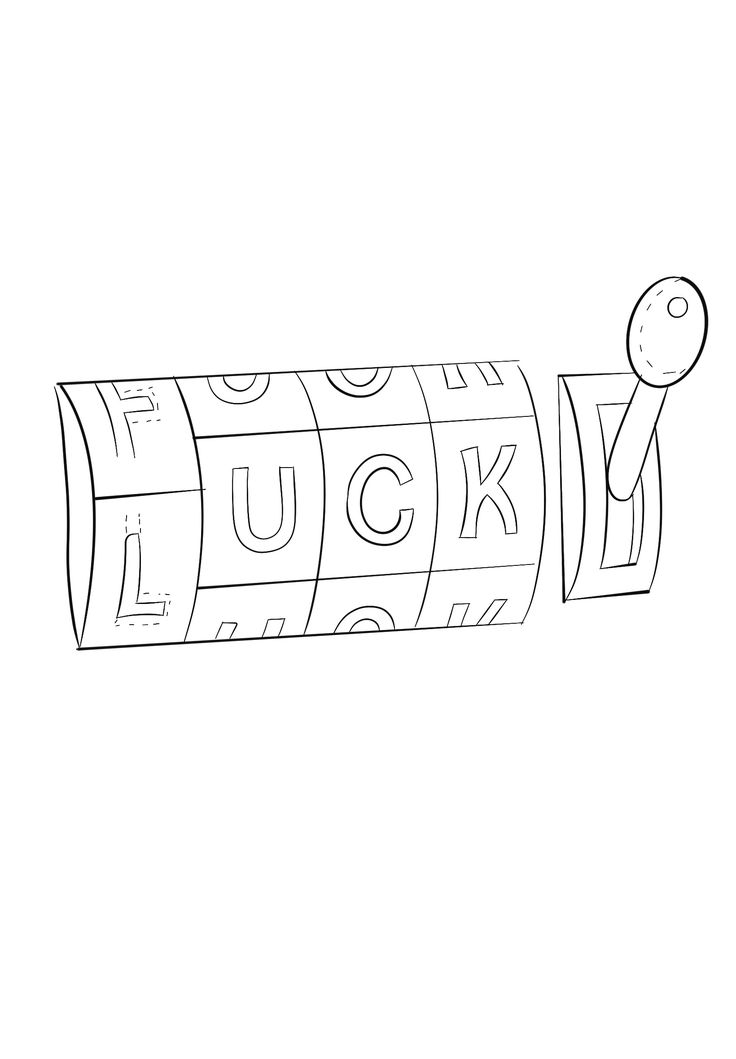 a black and white drawing of a lucky luck machine with the word luck written on it