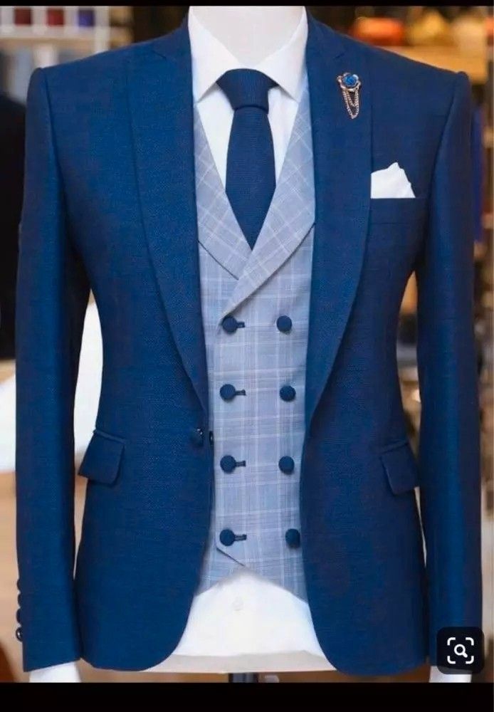 A well tailored 3 pieces suit for all occasion, made with quality material to ensure dapper appearance of the wearer and exude confidence. Please kindly send us the following measurements to assist us in measurement: 1. Neck Around (inch) 2. Sleeve Length (inch) 3. Wrist Around (inch) 4. Shoulder Width (inch) 5. Chest Around (inch) 6. Jacket Length (inch) 7. Bicep Around (inch) 8. Thigh 9. Waist 10. Knee 11. Trouser length Feel free to make your order and inquires, We hope to serve you excel Ties Knots, Wedding Suits Men Blue, Formal Suits Men, Suits For Wedding, Weddings Dresses, Prince Coat, Blue Suit Men, Wedding Suits Groom, Suits Men