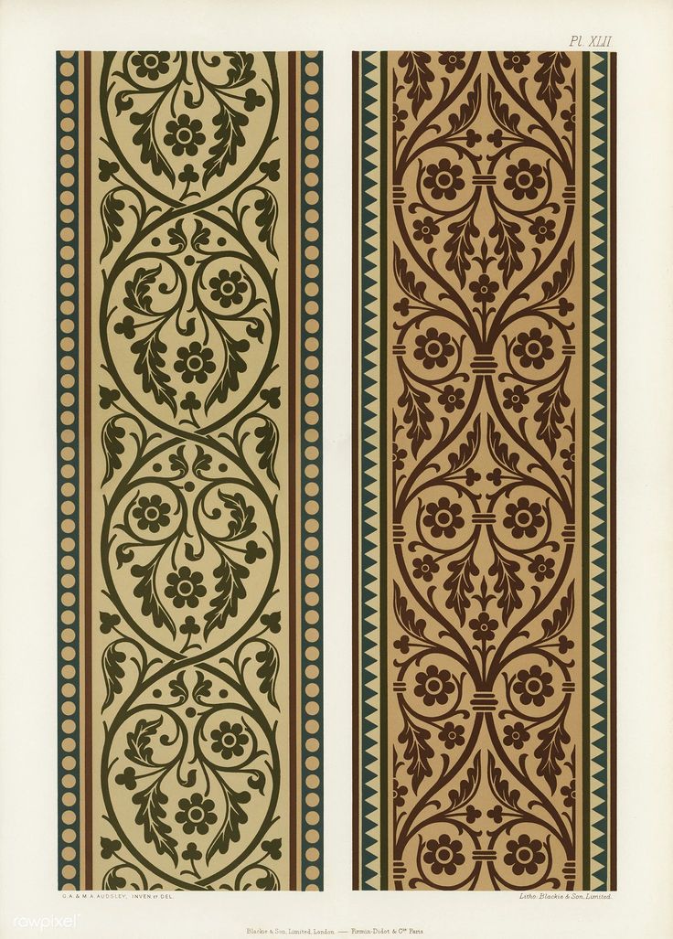 two panels with decorative designs on them, one in brown and the other in green