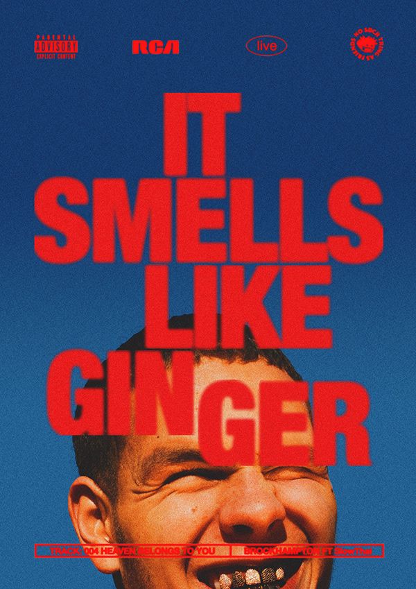 a movie poster for it smells like ginger with a man's face and teeth