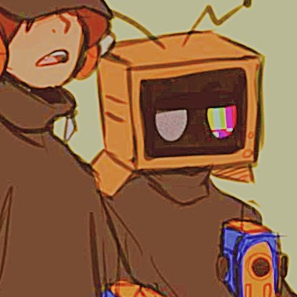 a drawing of a person sitting in front of a tv with a box on their head