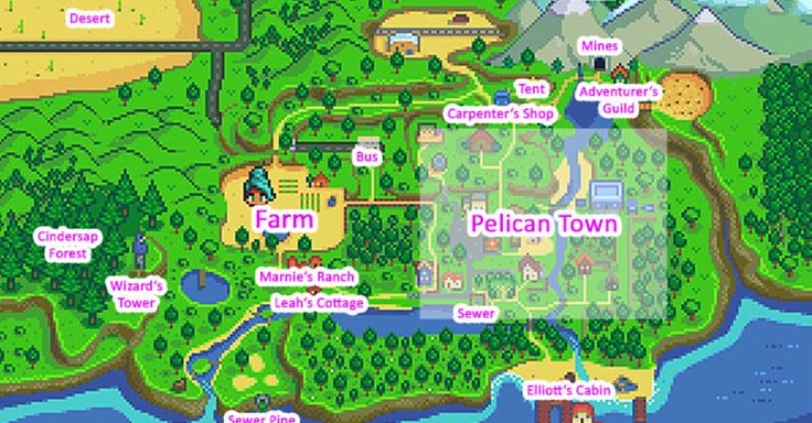 a map of pelican town in the legend of zelda