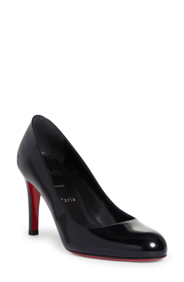 New to the maison's lineup of sleek, sophisticated footwear comes this timeless calfskin-leather pump whose rounded toe balances the stiletto heel. Christian Louboutin's iconic red sole—born from a fateful brush with red nail lacquer—lends distinctive brilliance to every step. 3 1/4" (85mm) heel (size 38.5) Wipe with a soft, dry cloth and store in a dust bag Please note the red lacquer on soles will wear off as a result of normal use. To minimize the effect, avoid wearing in wet weather or on ab Luxury Leather Court Shoes With Sculpted Heel, Sleek Patent Leather Heels With Leather Sole, Luxury Patent Leather Court Shoes With Sculpted Heel, Classic Calf Leather Heels With Red Sole, Sleek Heels With Red Sole In Calf Leather, Sleek Calf Leather Heels With Red Sole, Sleek Leather Heels With Red Sole, Timeless Almond Toe Heels With Leather Sole, Sleek Heels With Red Sole And Almond Toe