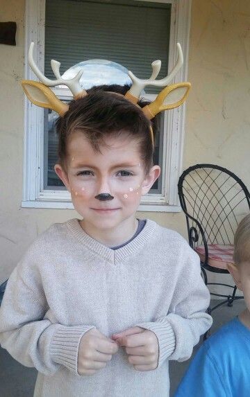 Reindeer Costume Diy Kids, Woodland Face Paint, Boy Reindeer Face Paint, Moose Face Paint, Dear Face Paint, Reindeer Dress Up Day At School, Diy Deer Costume For Kids, Reindeer Face Paint Easy, Maskembal Ideas For Kids