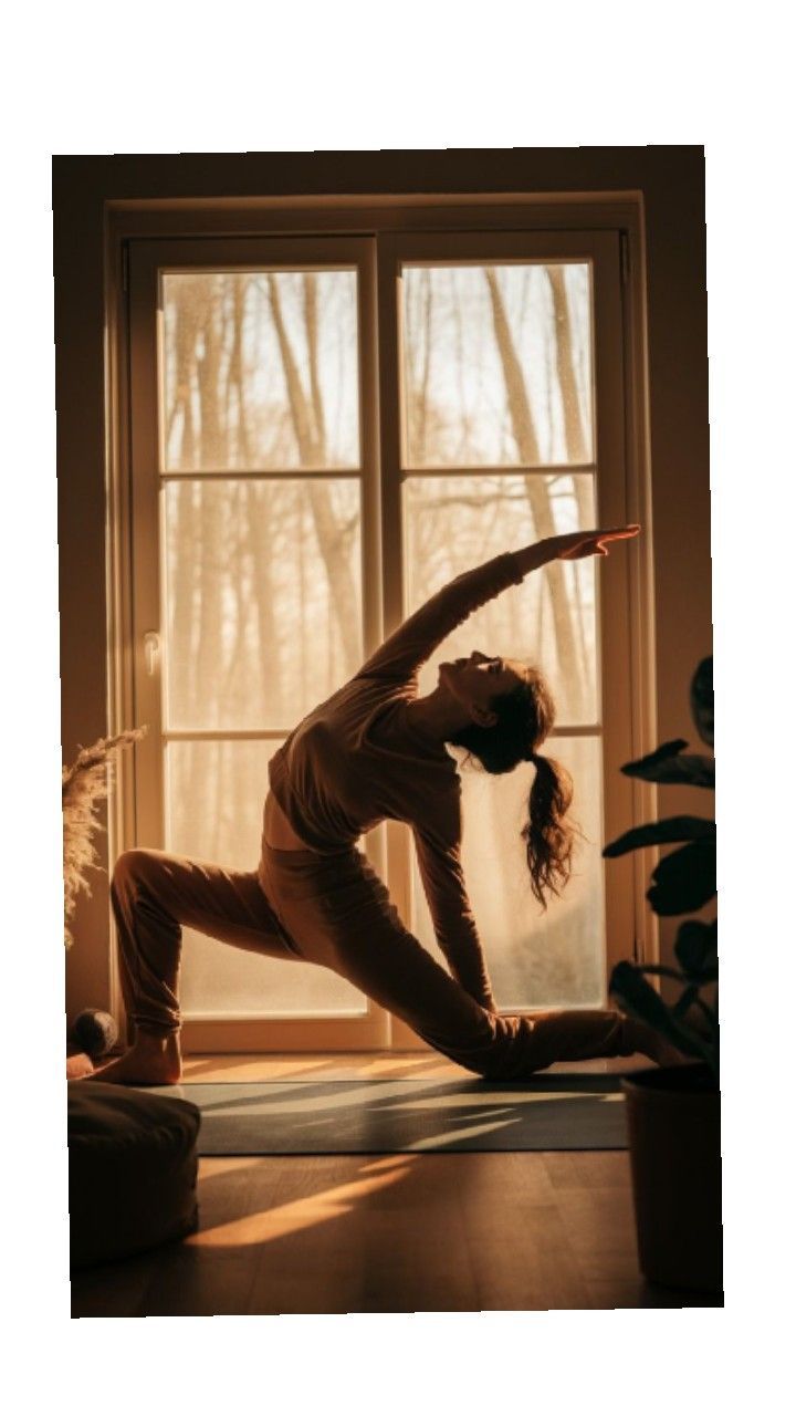 a woman doing yoga in front of a window