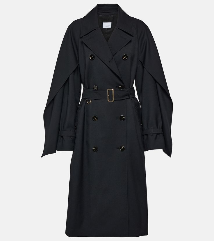 Wool Blend Trench Coat in Black - Burberry | Mytheresa Burberry Women Coat, Luxury Wool Coat With Belted Cuffs For Office, Luxury Belted Wool Coat For Business, Formal Double-breasted Wool Coat With Belted Cuffs, Office Wool Coat With Notch Lapel And Belted Cuffs, Classic Wool Coat With Belted Cuffs For Office, Classic Office Pea Coat With Belted Cuffs, Business Pea Coat With Belted Cuffs And Lapel Collar, Belted Cuffs Long Pea Coat For Office