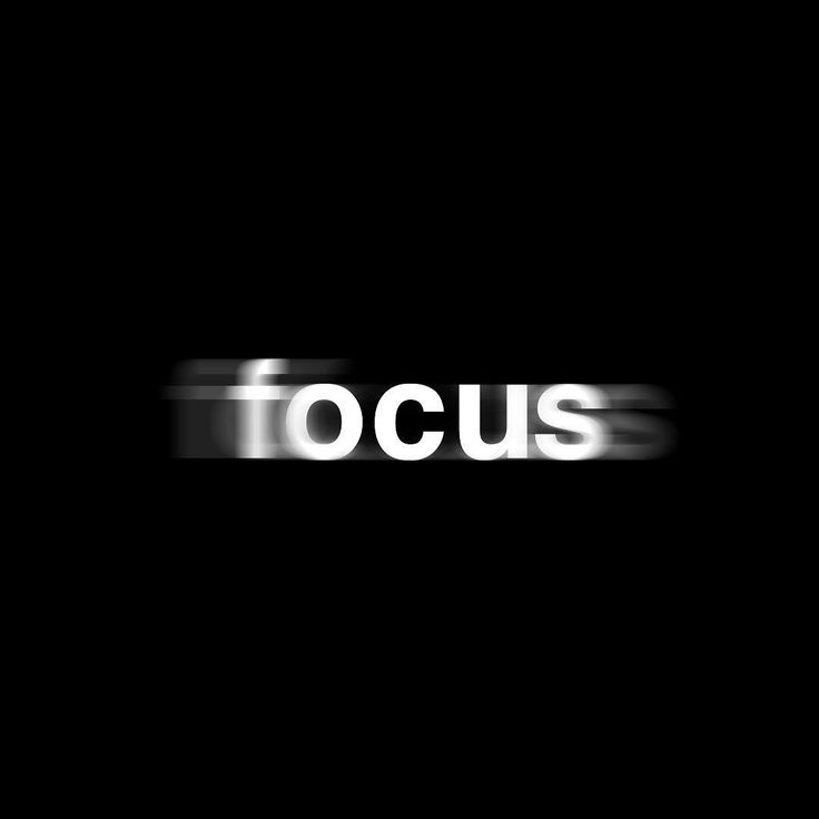 the word focus is shown in silver on a black background