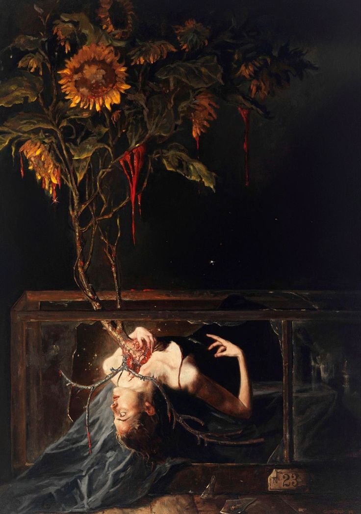 a painting of a woman laying down next to a sunflower