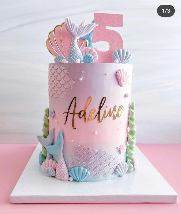 #foodie, #cakes, #cakeinspiration, #design Mermaid One Year Birthday Cake, Mermaid 2nd Birthday Cake, Third Mermaid Birthday, 3rd Birthday Party For Girls Ideas Cake, Mermaid Cake Ideas Simple, Mermaid Cake Decorating Ideas, Mermaid Layer Cake, Pink Mermaid Birthday Cake, Mermaid Cake 4th Birthday