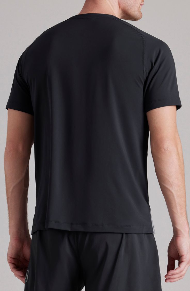 Dig deep through tough runs or heavy sets in the cool, breathable comfort of this mesh-fronted T-shirt that works to keep you cool, dry and stink free. 27 1/2" length (size Medium) Crewneck Short sleeves Breathable mesh allows ventilation of excess heat for cooling comfort Moisture-wicking fabric engineered for dryness and comfort GoldFusion™ antimicrobial technology with gold nanoparticles is engineered to inhibit the growth of odor-causing germs and remains 99.9% effective for the lifetime of Sporty Stretch T-shirt For Outdoor, Athletic Fit Go-dry T-shirt For Light Sports, Black Sporty T-shirt With Athletic Fit, Technical Crew Neck T-shirt For Training, Sporty Moisture-wicking Athletic Fit T-shirt, Breathable Crew Neck T-shirt, Moisture-wicking Athletic Fit T-shirt For Outdoor, Technical Go-dry T-shirt For Running, Functional Breathable T-shirt For Light Sports