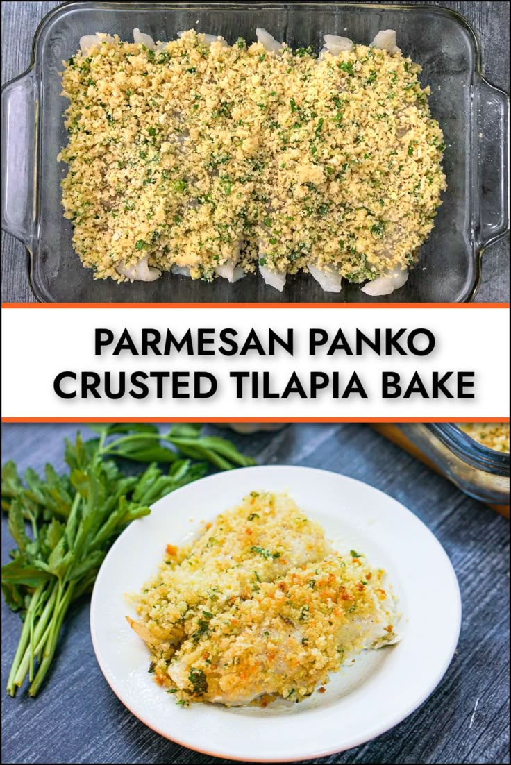 parmesan panko crusted tilapia bake on a plate