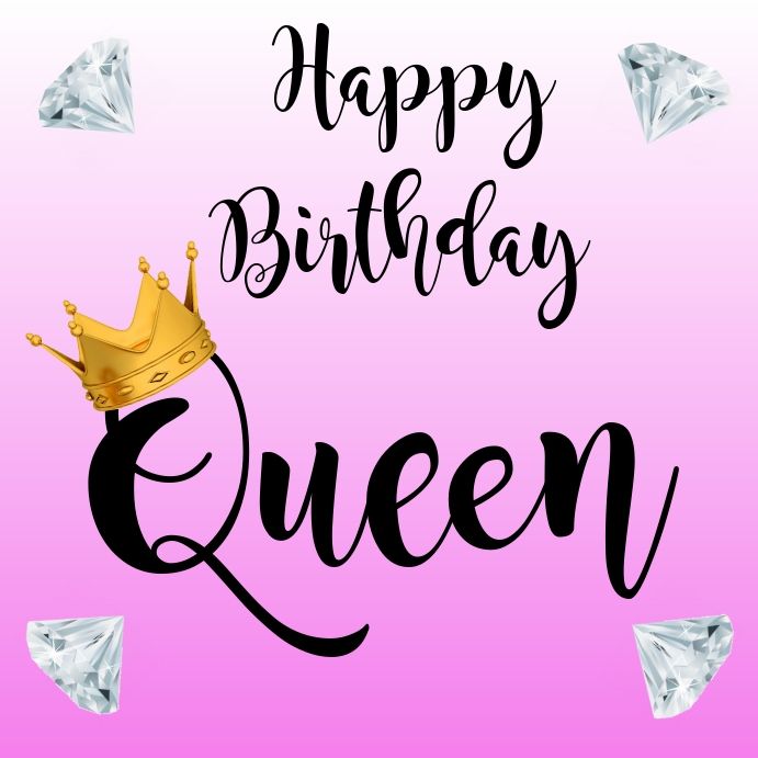 happy birthday queen card with gold crown and diamonds on pink backgroung background