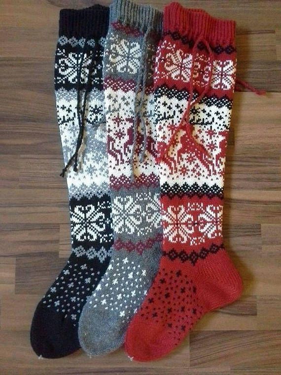 long knit socks Wool socks Norwegian socks Fair Isle Christmas Knitted Christmas Stocking Patterns, Fair Isle Christmas, Motif Fair Isle, Fair Isle Socks, Christmas Stocking Pattern, Stocking Pattern, Socks Gift, Knitted Socks, Xmas Stockings