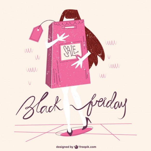 an illustration of a woman carrying a shopping bag with the words black friday written on it