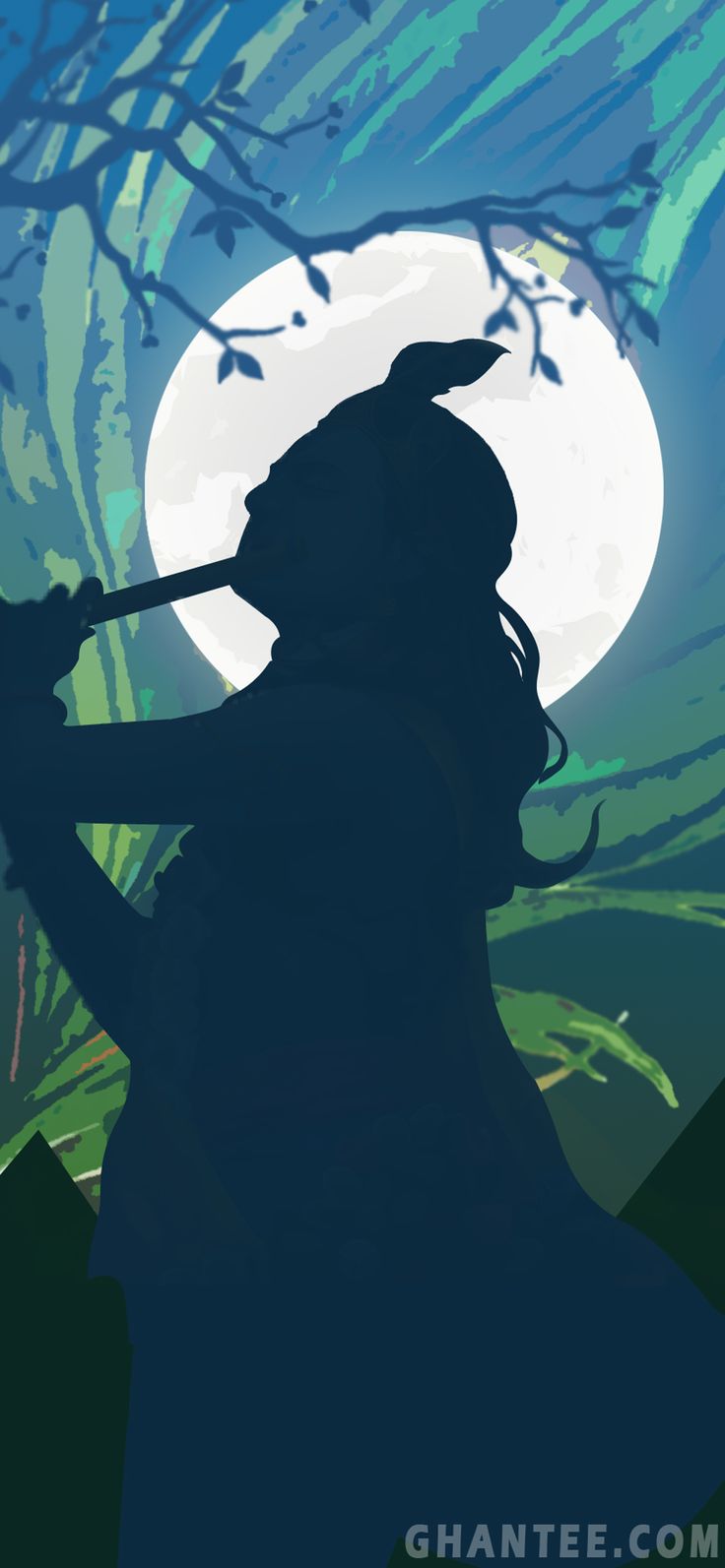 the silhouette of a woman holding a baseball bat in front of a full moon background