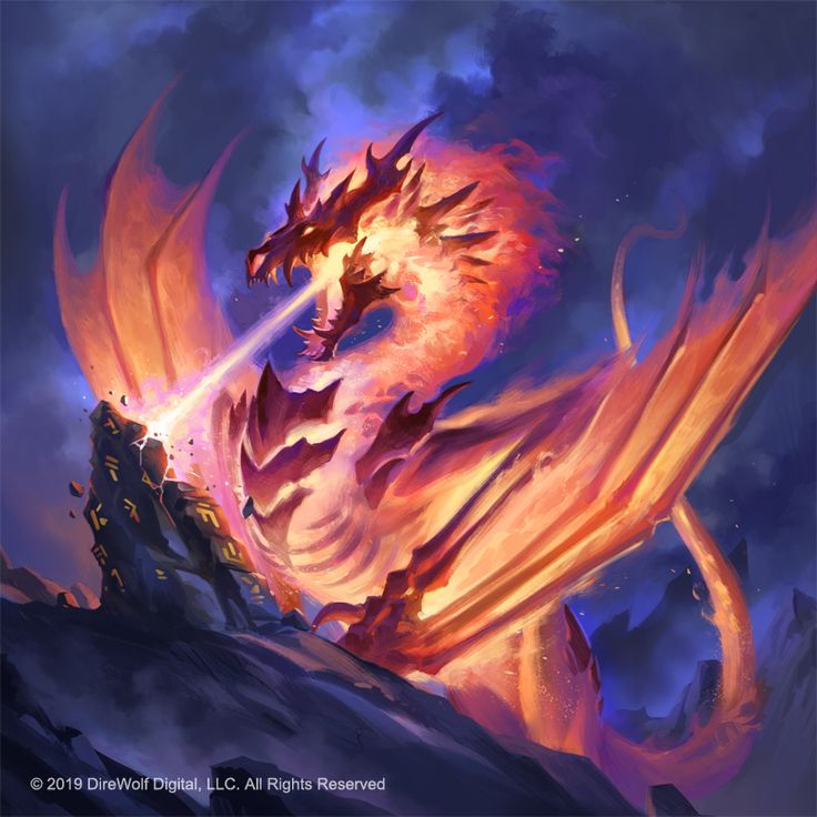 a painting of a fire breathing dragon