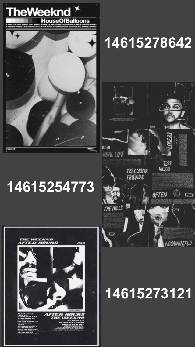 the weeknd's album covers are shown in black and white, with numbers on them