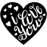 a black and white heart with the words i love you written in cursive writing