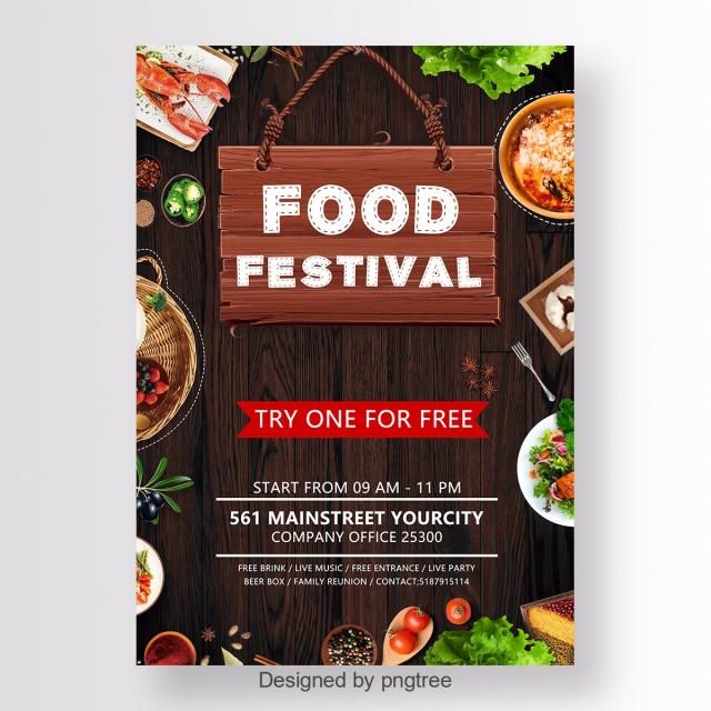 food festival poster with wooden background and place for text on the front cover, it is ready to be used as a flyer or brochure