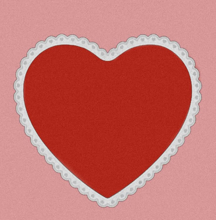 a red heart on a pink background with white lace around the edge and an oval border