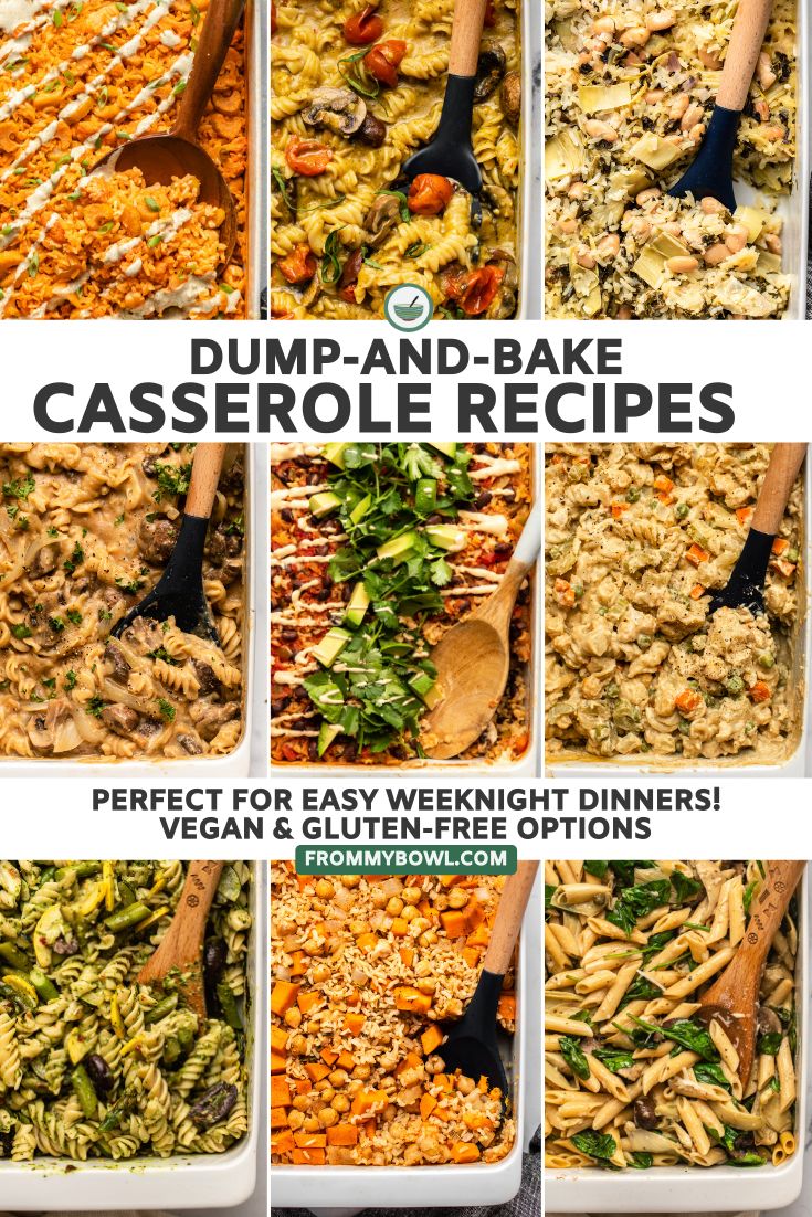 the steps to make dump and bake casserole recipe are shown in pictures