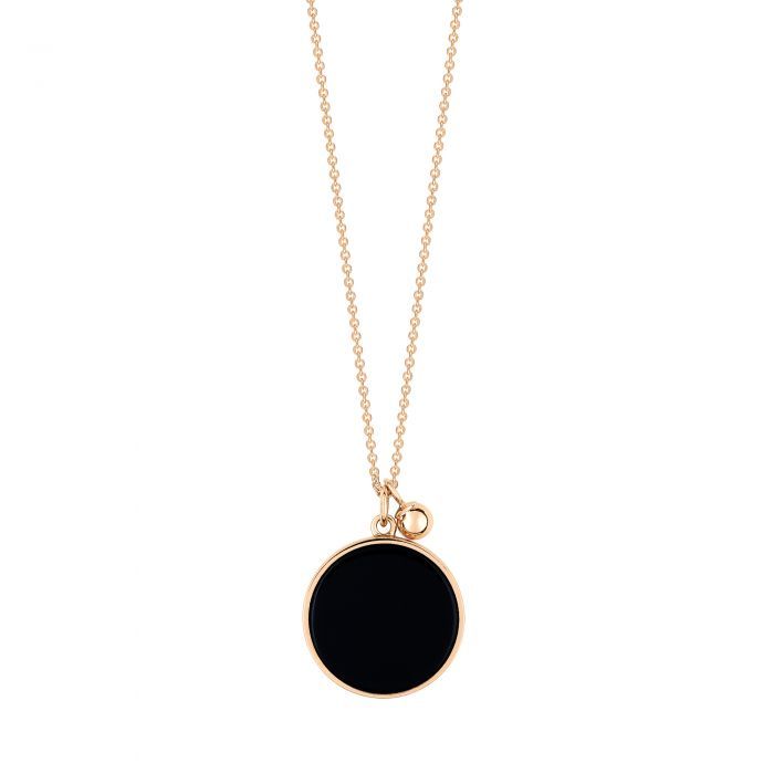 NECKLACE - Ever onyx round on chain | Ginette NY Luxury Classic Onyx Necklace, Elegant Round Chain Necklace With Detachable Pendant, Elegant Black Enamel Round Pendant Jewelry, Chic Round Jewelry With Polished Finish, Elegant Round Pendant Necklace With Black Enamel, Polished Round Necklace For Evening, Round Necklaces With Polished Finish For Evening, Elegant Sterling Silver Necklaces With Black Enamel, Elegant Black Necklace With Black Enamel