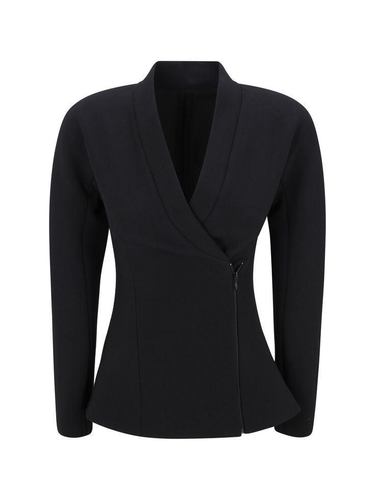 Cotton cinched jacket by alaïa, slight geometric front neckline, asymmetrical double-breasted front zipper closure, monochrome pattern, regular fit. Composition: 100% % Cotton Cinch Jacket, Structured Jacket, Monochrome Pattern, Versace Shop, Zip Puller, Double Breasted Jacket, Luxury Dress, Washed Denim, Tailored Jacket