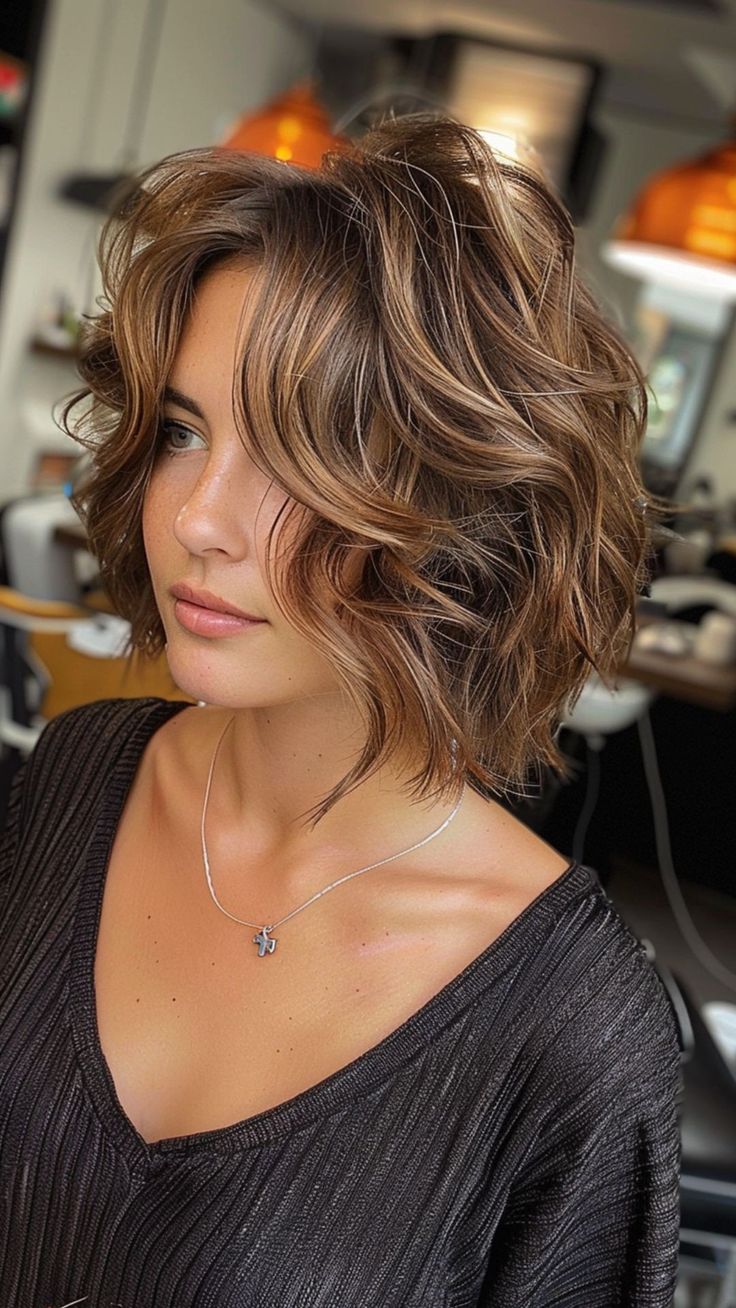 Wavy and Wonderful: 25 Wavy Short Hairstyles That Define Elegance Bob Haircut With Layers Medium, Shaggy Bob Shoulder Length, Curly Textured Bob, Shattered Bob Short, Short Wavy Hair Cuts With Layers, Bob Hairstyles For Wavy Hair, Bob Wavy Hairstyles, Short Curly Layered Bob, Short Waves Hairstyle