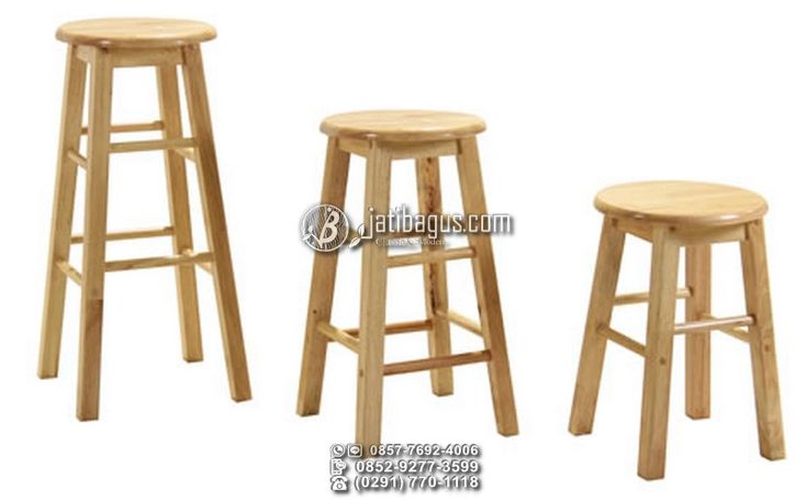 three wooden stools are shown side by side