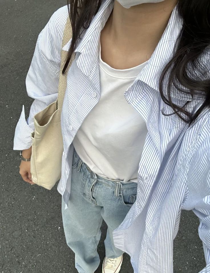 Full Sleeve Summer Outfits, Dress Shirt Casual Outfit, Boyfriend Shirt Outfit, Ootd Korean Style, Simple Casual Outfits, Casual College Outfits, Korean Casual Outfits, Everyday Fashion Outfits, Casual Day Outfits