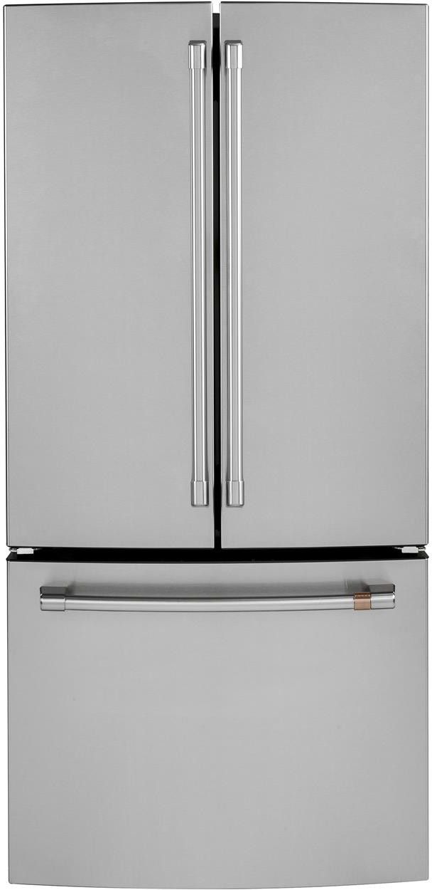 a stainless steel refrigerator freezer with two doors