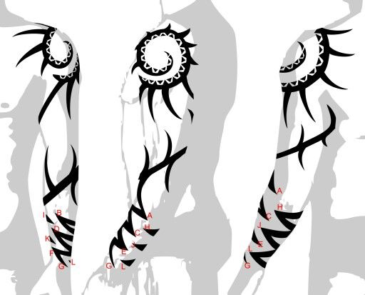 an image of some tattoos on the arm and leg, with red dots around them