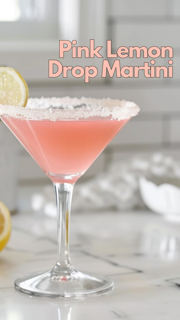 the pink lemon drop martini is ready to be served