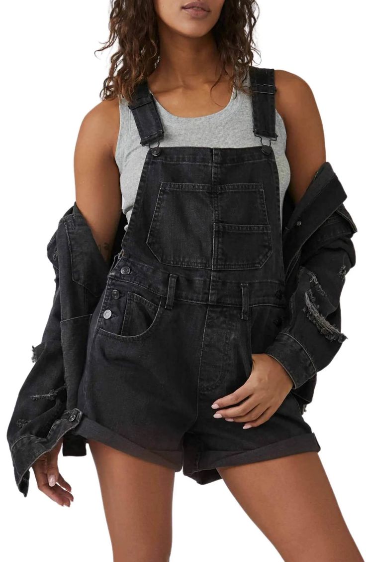 Free People Ziggy Denim Shortalls | Nordstrom Overalls Women Shorts, Summer Outfit Beach, Lauren Kay Sims, Denim Shortalls, Black Denim Overalls, Denim Coverall, Cotton Overalls, Louis Vuitton Multi Pochette, Denim Overalls Shorts