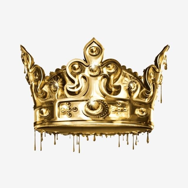 a gold crown with dripping paint on the bottom and sides, against a white background