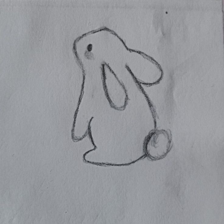 a drawing of a bunny holding a ball in it's paws and sitting on the ground