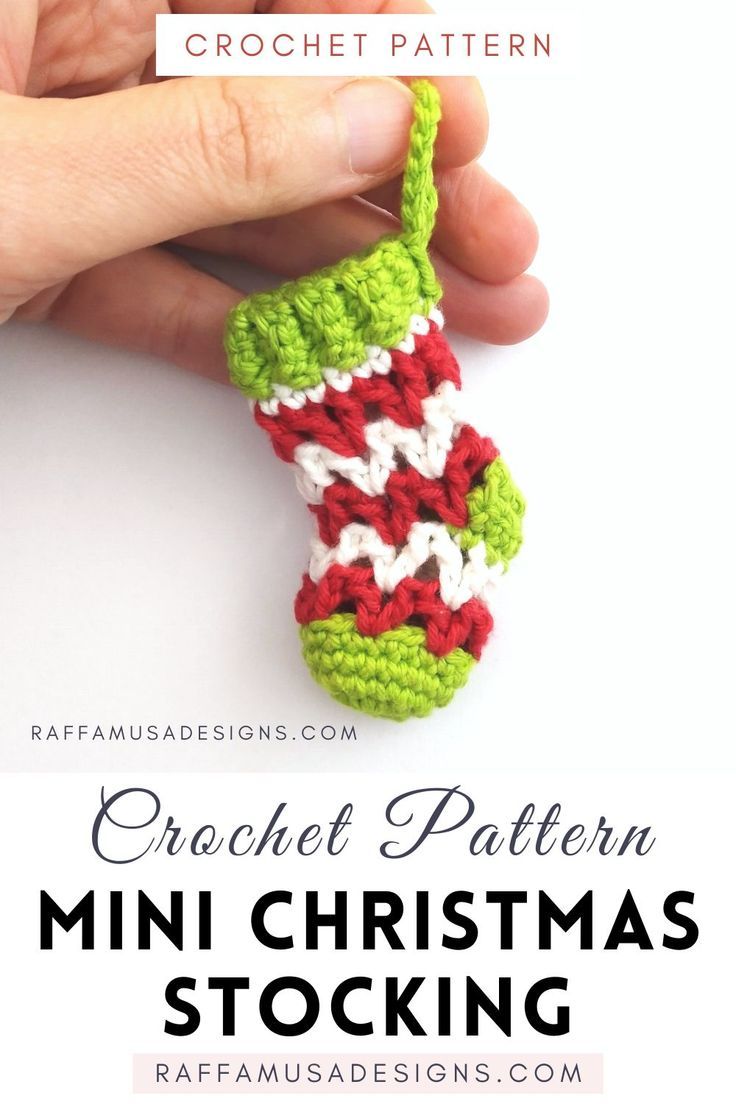 a crocheted mini Christmas stocking ornament Market Crafts, Holiday Crochet Patterns, Crochet Christmas Ornaments Free, Mini Christmas Stockings, Crochet Ornament Patterns, Christmas Crochet Patterns Free, Crochet Stocking, Christmas Stocking Ornament, Crocheted Christmas