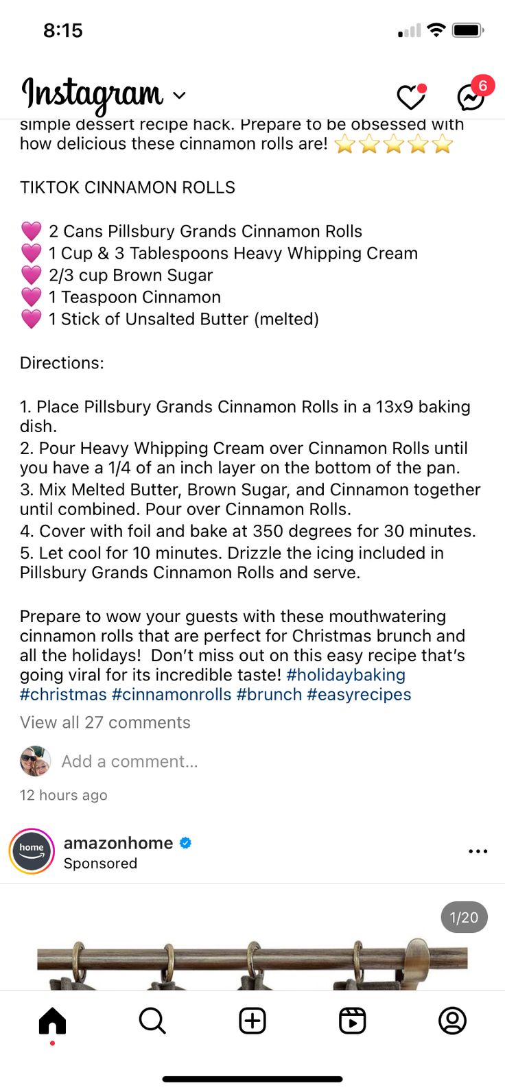 an iphone screen showing the instructions for how to use cinnamon rolls in baking and baking