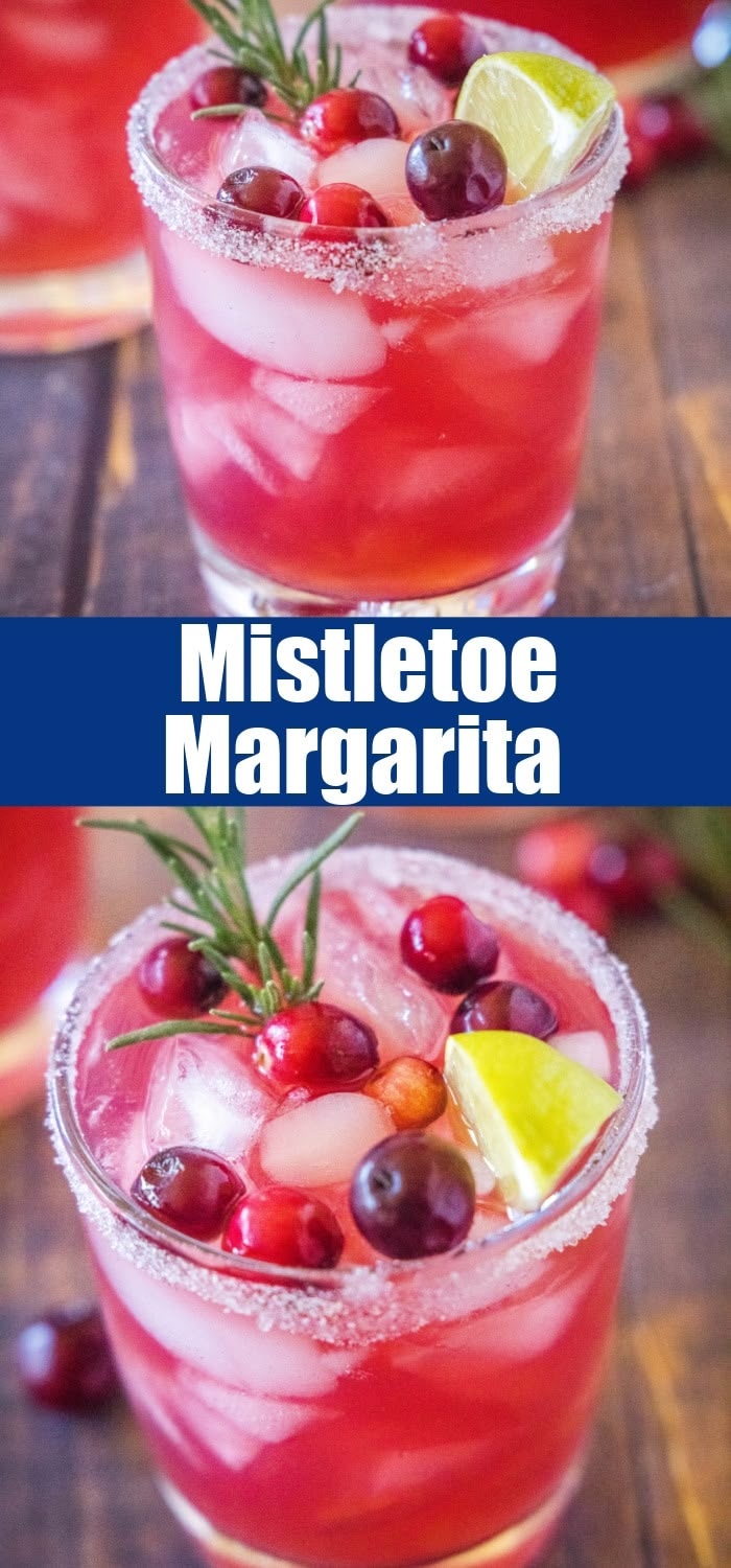 two glasses filled with cranberry margaritas and garnished with rosemary