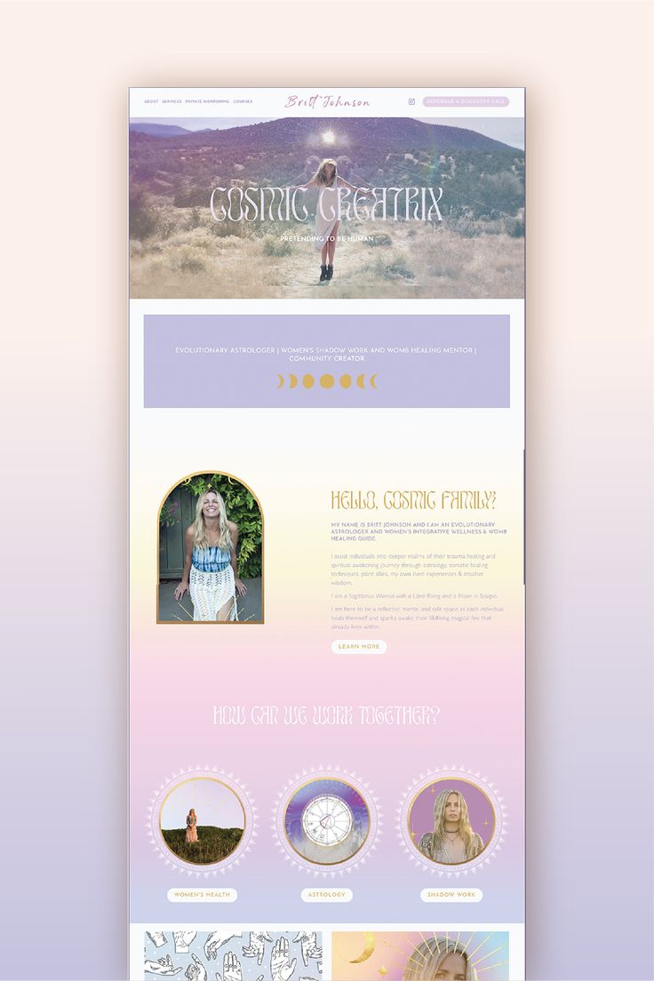 an image of a website page with the word cosmic greetings on it and images