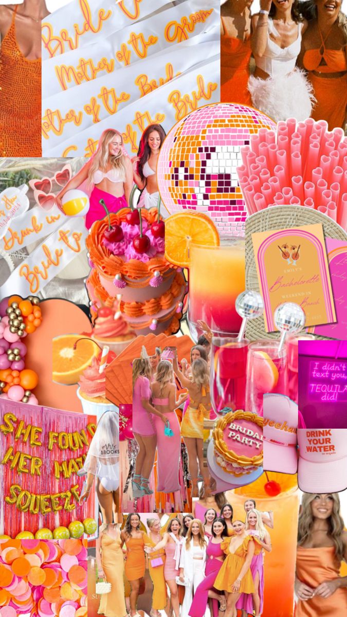 the collage is full of many different colors and patterns, including oranges, pinks, and yellows