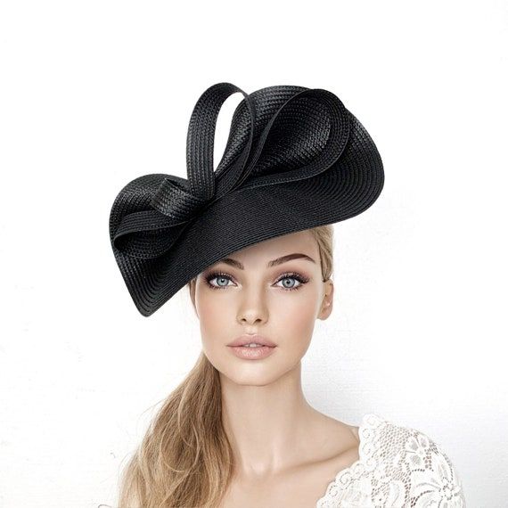 Black Derby Fascinator Black Ascot Hat Black Kentucky Derby - Etsy Kentucky Derby Hats With Structured Crown, Black Mini Hat For Kentucky Derby Wedding, Black Kentucky Derby Costume Hat, Black Costume Hats For Kentucky Derby Wedding, Black Mini Hat For Wedding At Royal Ascot, Elegant Party Hat Headpiece, Elegant Black Fascinator For Party, Elegant Black Fascinator For Evening, Elegant Black Party Costume Hats And Headpieces