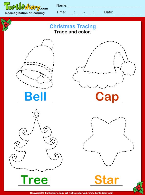 christmas trace and color worksheet for kids to practice writing the word's name