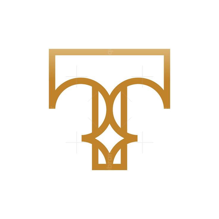 the letter t is made up of two intersecting lines and has a gold color on it