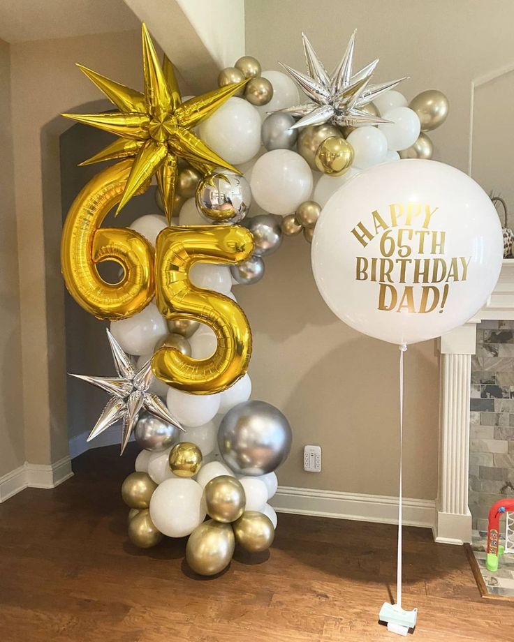 an image of a birthday balloon with the number 55 on it and balloons in the shape of stars