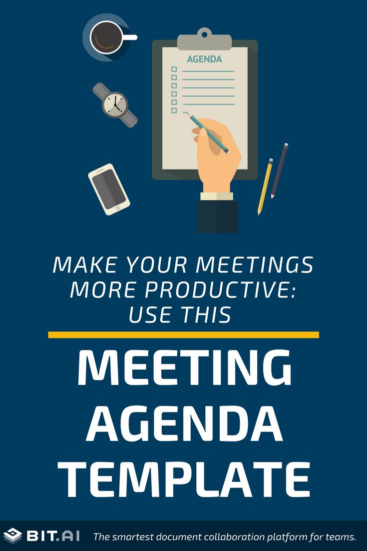 a blue poster with the words make your meetings more effective use this meeting agenda template