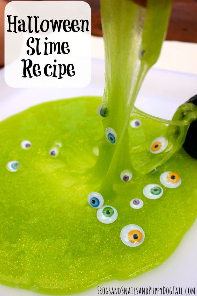 green slime recipe for halloween with googly eyes